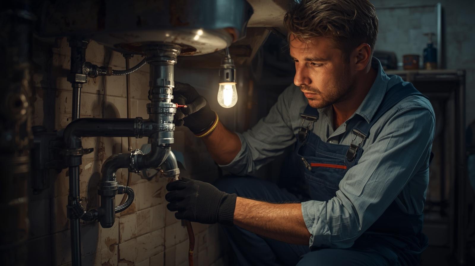 vízszerelő szakember munka közben férfi (1)